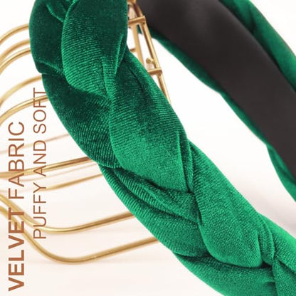 DRESHOW Braided Headbands for Women Velvet Hair Hoop Elastic Criss Cross Hair Bands Accessories - color: 01 Pc Velvet Braided: Emerald Green
