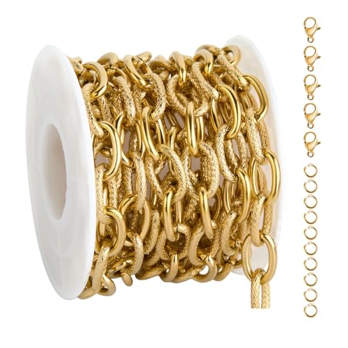 UMAOKANG Gold Plated Chains for Jewelry Making Stainless Steel Oval Chain | 2 Yard Embossed Oval Chains on Spool Jewelry Making Chain Bulk Chunky Chain Roll - color: Oval (Gold)