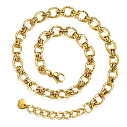 FEEL STYLE Chunky Gold Necklace for Women - 14K Gold Plated 10mm/14mm Cuban Link Chain & 8mm O-Link Chunky Necklace Fashion Jewelry Adjustable - color: Gold Chain, style: 8MM O-Chain