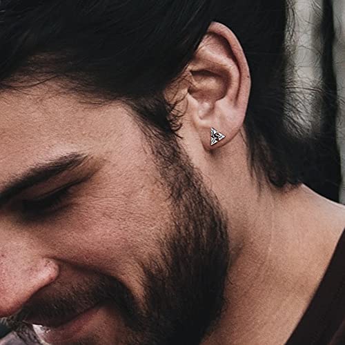 Unisex Geometric Triangle Stud Earrings, Stainless Steel Minimalist Cubic Zirconia Pierced Post Earrings for Men Women - style: Three Zircons-Black&Sliver