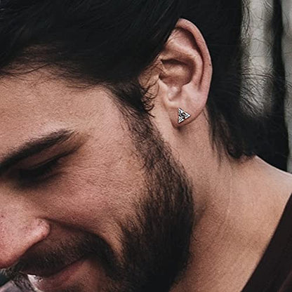 Unisex Geometric Triangle Stud Earrings, Stainless Steel Minimalist Cubic Zirconia Pierced Post Earrings for Men Women - style: Three Zircons-Black&Sliver