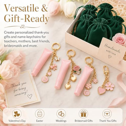 XUHAO7 544Pcs DIY Keychain & Bag Charm Making Kit - Craft Supplies | DIY Lip Gloss Keychain Charms Craft with Pendants, Keyring Hooks, Chains, Clasps, Tools, 5 Velvet Pouches & Storage Box - size: 544pcs