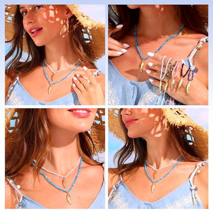 Boho Fish Necklace for Women - Blue Natural Stone Fish Pendant Necklace, Bohemian Beach Jewelry Colourful Jewelry for Summer Vacation - color: Light blue