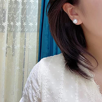 18K Gold Plated 925 Sterling Silver Shell Pearl Stud Earrings,Hypoallergenic to Sensitive Ears - style: D_L - 12mm