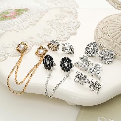 Vintage Sweater Cardigan Shawl Chain Clips Swirl Cape Cloak Collar Clasp Pin Retro Shirt Dress Lapel Brooch Pins Rose Flower Leaf Pearl Heart Rhinestone Renaissance Brooch Clip For Women Men - style: Vintage