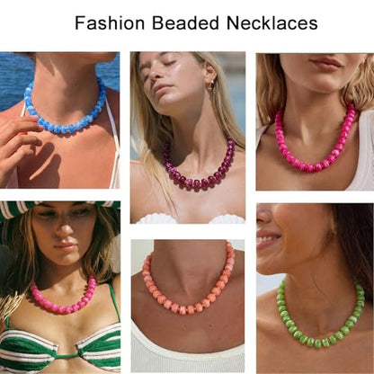 Beaded necklace for Women Boho Bead Gemstone Chunky Necklace Big Bead Necklace Fashion Trendy Summer Necklaces Jewelry Gifts - color: Light Blue