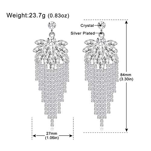 Silver Rhinestone Crystal Bridal Chandelier Long Tassels Dangle Earrings for Wedding - color: G-7