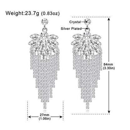 Silver Rhinestone Crystal Bridal Chandelier Long Tassels Dangle Earrings for Wedding - color: G-7