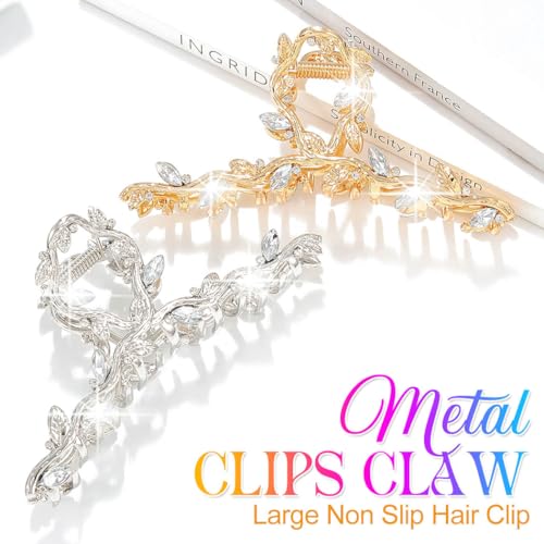 CAKURE Gold Claw Clip Fancy Hair Clips Rhinestone Hair Claw Clips Sparkly Hair Accessories for Women (Pack of 2) (a-gold&silver) - color: a-gold&silver