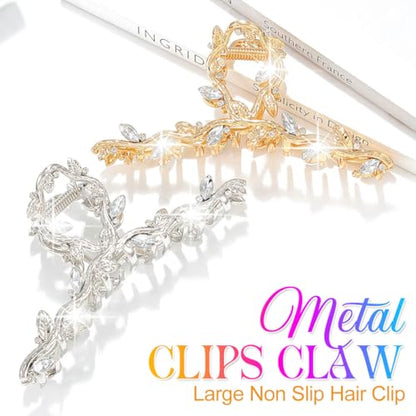CAKURE Gold Claw Clip Fancy Hair Clips Rhinestone Hair Claw Clips Sparkly Hair Accessories for Women (Pack of 2) (a-gold&silver) - color: a-gold&silver