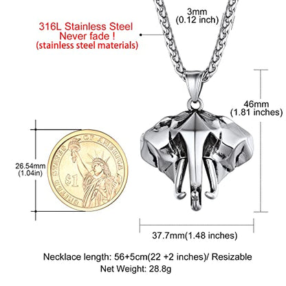 GOLDCHIC JEWELRY Africa Map Necklace for Men, Stainless Steel African Tribal/Egyptian Eye of Horus/I LOVE AFRICA/Elephant Map Hiphop Jewelry Unisex with 22'+2'Adjustable Chain - color: 3D Elephant - Stainless Steel, style: No Customization