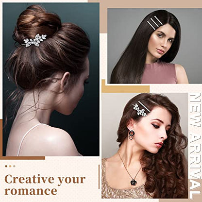 Janinka 10 Pieces Rhinestone Wedding Hair Clips Bridal Crystal Bobby Pins Silver Barrette Leaf Flower Wedding Elegant Hair Accessories for Bride Women and Girls(Rhinestone Style) - color: Rhinestone style