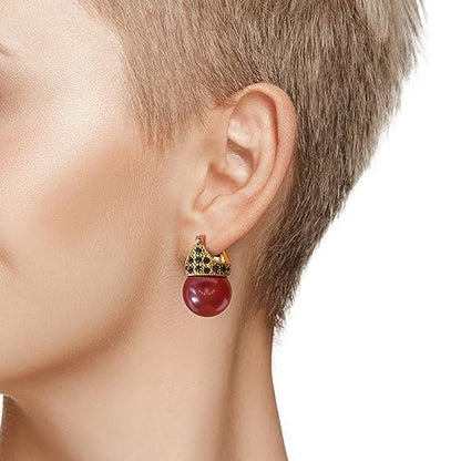 Glass Pearl Earrings Crystal Accent Crown Shape for Wedding, Bridal, Formal & Fashion - color: Red/Gold