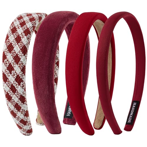 Sunolga Brown Headbands for Women Girls Non Slip Floral Padded Hairbands | Knotted Hairband, Lightweight, No-Teeth Comfort, Headbands for Daily Wear, Parties, Gifts Hair Accessories - color: 4Pack-Red
