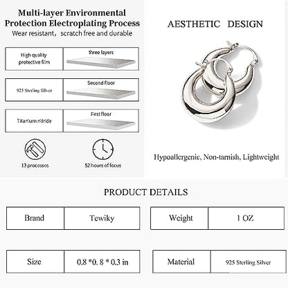 Chunky Gold Hoop Earrings for Women 14k Gold Plated Thick Triple Earrings | Hypoallergenic Trendy Chunky Gold Hoops Earrings,Dainty Jewelry Gifts for Women - style: Silver Tapered Hoop Earring