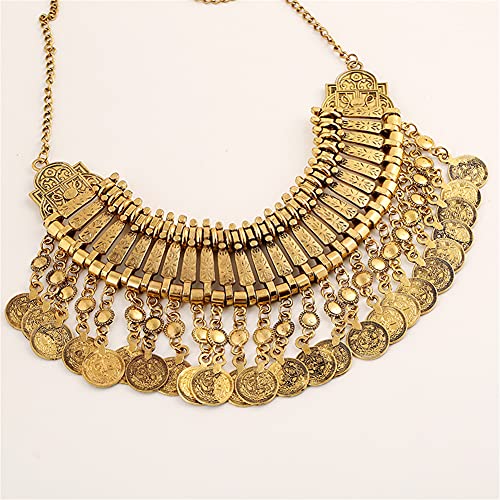 LUREME Vintage Engraved Coin Bib Statement Necklace Clavicle Necklace (01003295) - style: Antique Gold B