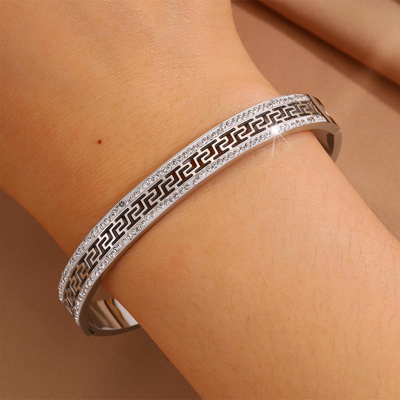 Silver Stainless Steel Bangle Bracelet - Non-tarnish Waterproof, Trendy Jewelry Gift Birthday for Women