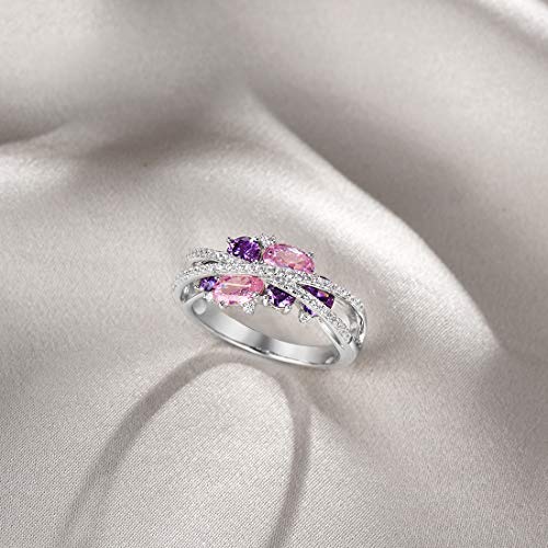 Santuzza 925 Sterling Silver Twist Ring White Cubic Zirconia Rings - color: [A]Pink