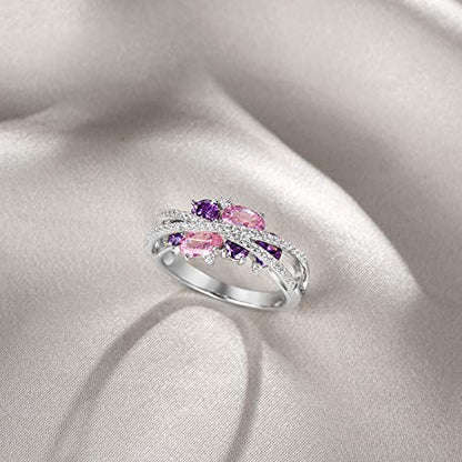 Santuzza 925 Sterling Silver Twist Ring White Cubic Zirconia Rings - color: [A]Pink