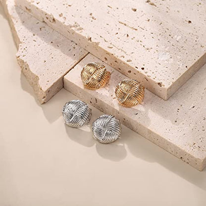 FANZE 2 Pairs Matte Gold Sliver Clip on Earrings for Women No Piercing | No Piercing Button Earring Comfortable Fashion Jewelry Gift - color: Set-7