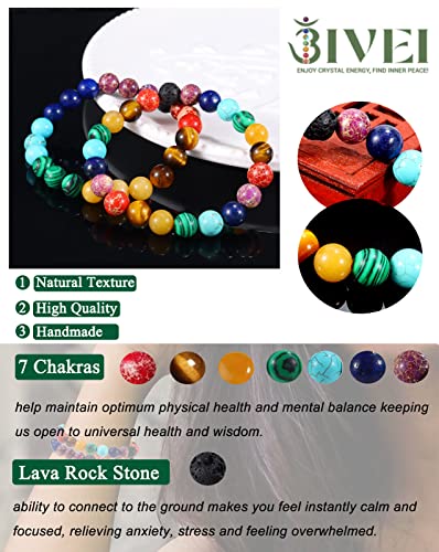 Bivei Natural Crystals Gemstone Healing Stretchy Round Beaded Bracelet | 8MM Semi Precious Beads Bracelet, Handmade Spiritual Jewelry Gift for Women Men,Enhance Positive Energy - color: 8mm Chakra Bracelet (Inner Balance), size: Medium: 6.8-7.24 inch