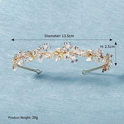 Oriamour Bridal headband Rhinestone Hair Band Bridal Headpieces for Bride Hair Jewelry Accessories (Gold) - color: Gold