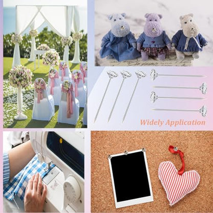 300PCS Bouquet Pins, Sewing Corsages Flower Pins, Long 2inch Straight Head Diamond Pins for Wedding, Jewelry DIY Decoration, Quilting and Craft by Sunenlyst (Transparent-300pcs) - size: 300PCS