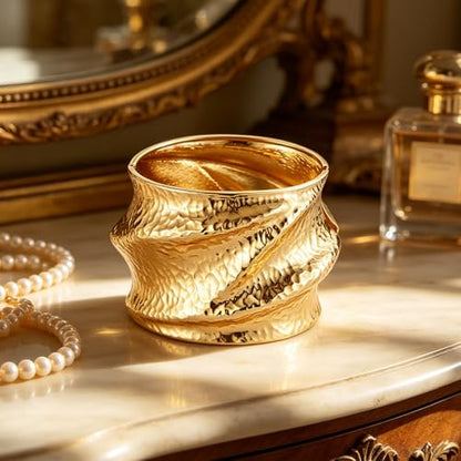 AsAlways 14K Gold Plated Hammered Cuff Bracelet for Women Wide Textured Open Cuff Bangle Statement Gold Chunky Bracelet Jewelry Gift - color: 01 Gold