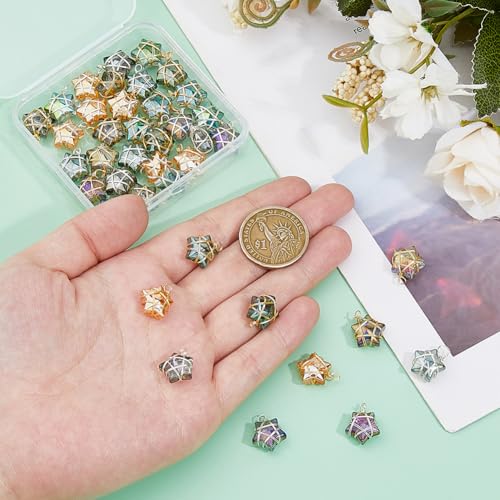 SUPERFINDINGS 40Pcs Wire Wrapped Star Pendants AB Color Electroplate Glass Charms Mixed Color Crystal Dangle Charms for Earring Bracelet Necklace Jewelry Making - color: Gold+Silver