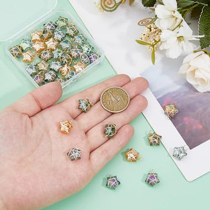 SUPERFINDINGS 40Pcs Wire Wrapped Star Pendants AB Color Electroplate Glass Charms Mixed Color Crystal Dangle Charms for Earring Bracelet Necklace Jewelry Making - color: Gold+Silver