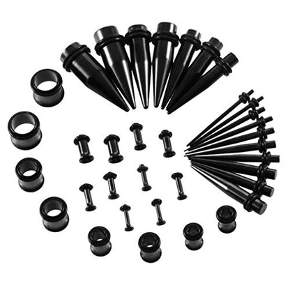 36pcs Ear Stretching Kit 14G-00G Surgical Steel Tapers Tunnels Gauges Set for Starter Women and Men Expanders Body Piercing Jewelry - color: Black