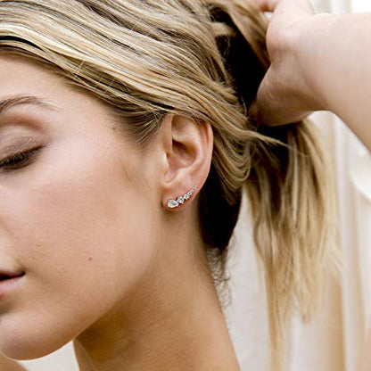 PAVOI 14K Gold Plated Cubic Zirconia Ear Crawler Stud Earrings for Women - Faux Diamond Arrow Climber Fashion Earrings - Trendy Earscape Statement Jewelry - style: Celestial