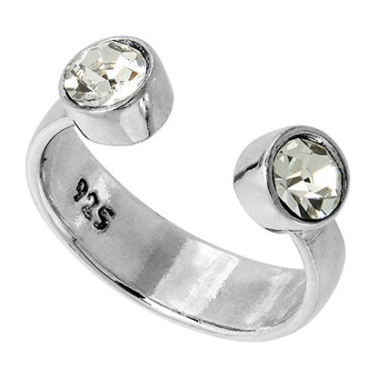 Sterling Silver Birthstone Colors Crystal Toe Ring for Women Open Top Midi Ring Knuckle Ring Adjustable sizes 2 to 4 - style: Crystal Clear