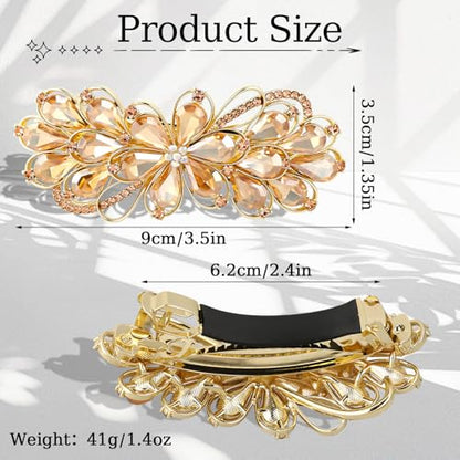 Large Gorgeous Rhinestone Hair Barrette for Women Ladies Flower Crystal Rhinestones Barrette Pearl Spring Hair Clip Hair Styling Lady Ponytail Retro Accessories for Daily present Mothers Day present