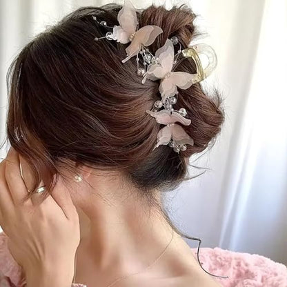 Set 2pcs Elegant Butterfly Hair Clips, Pearl Decorated Crab Claw Hairpins, White Wedding Hair Accessories, 4.92 x 2.55 inches