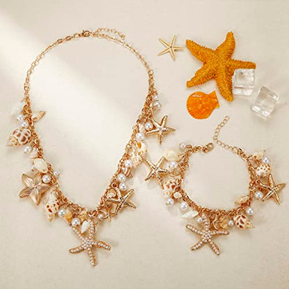 RUOFFETA Shell Starfish Necklace Bracelet Conch Statement Chunky Necklace Mermaid Costume Jewelry Beach Jewelry for Women - style: Bracelet