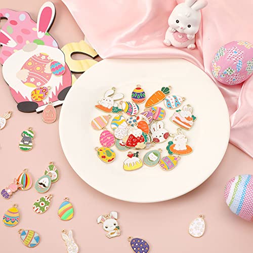 SANNIX 110Pcs Easter Charms, Easter Charms for Jewelry Making, Assorted Egg Chick Bunny Rabbit Bulk Gold Enamel Charm Spring Pendants for Crafts Bracelet Necklace Earrings - style: Easter Charms