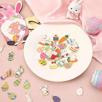 SANNIX 110Pcs Easter Charms, Easter Charms for Jewelry Making, Assorted Egg Chick Bunny Rabbit Bulk Gold Enamel Charm Spring Pendants for Crafts Bracelet Necklace Earrings - style: Easter Charms