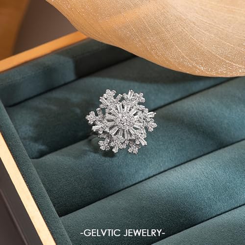 Cocktail Rings Silver Rose Flower Ring for Women Adjustable 18K Gold Plated Snowflake Open Wrap Wedding Statement Valentine Gift for Lover Wife Christmas - style: JZ06 Flower Ring-Rose