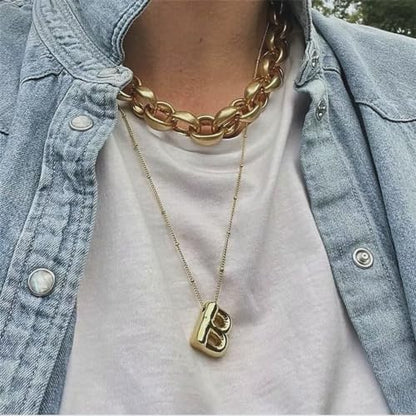 Gold Bubble Initial Necklace for Women Balloon Letter Necklace 18K Gold Plated Dainty Alphabet Pendant Puffy Name Personal Necklace - color: B