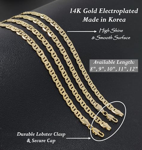Gold Electroplated Anklet, Made in Korea - style: Concave Mariner Chain