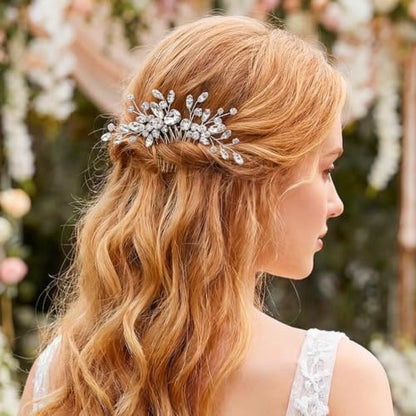 Bride Rose Gold Wedding Hair Comb Rhinestone Bridal Headpiece Sparkly Crystal Hair Accessorie for Women (Rose Gold) - color: Rose Gold