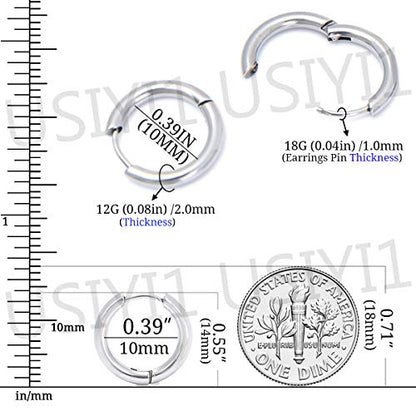 Stainless Steel Hoop Earrings for Men - Hinged Hoop Huggie Piercing Earrings Set For Men Women, Hypoallergenic Lobes Small Round Earrings - color: 3 Color Inner Diameter 0.39" (10MM)
