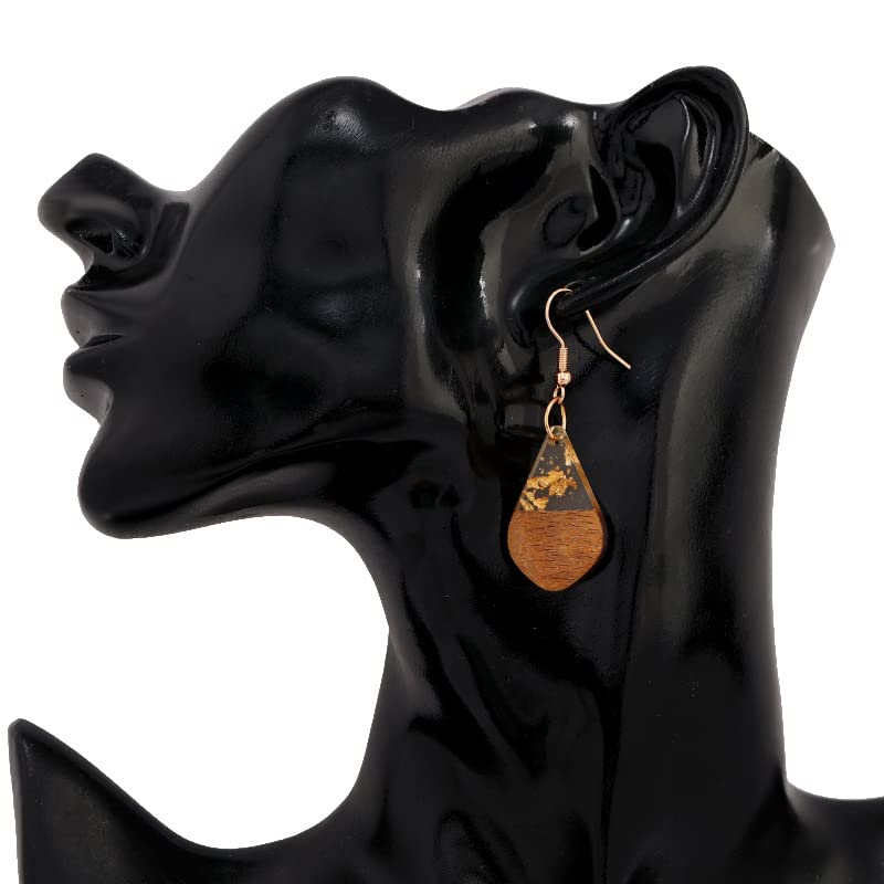 Retro Wooden Resin Geometric Bar Drop Dangle Earrings Layered Leopard for Women Polymer Clay Lightweight Statement Jewelry - style: 16