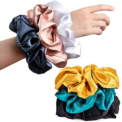 Black Big Satin Scrunchies for Women Large Scrunchie Blue Satin Hair Ties Oversized Thick Elastic Jumbo Hair Scrunchies 6 Pack (black,gold,champagne,blue,green,white) - color: Black, Gold, Champagne, Blue, Green, White, size: 1 Count (Pack of 6)