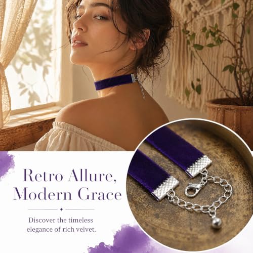 Velvet Choker Necklace for Women Goth Halloween Y2K Ribbon Collar Set - color: Purple-0.6''-20pcs