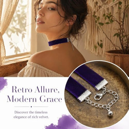 Velvet Choker Necklace for Women Goth Halloween Y2K Ribbon Collar Set - color: Purple-0.6''-20pcs