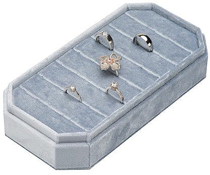 Velvet Ring Organizer Display Tray Jewelry Box Earring Holder Case | for Wedding Birthday Christmas Day (Light Ocean Blue) - color: Light Ocean Blue