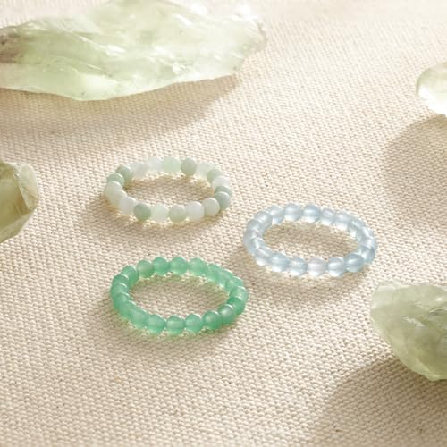 NLIEO Handmade Natural Gemstone Crystal Beaded Stretch Band Ring for Women | Handmade, 3mm Natural Stone, Size 7-12, Stretchy, Beaded Jewelry, Green Bead Rings, Trendy Jewelry Gift - style: Green Aventurine