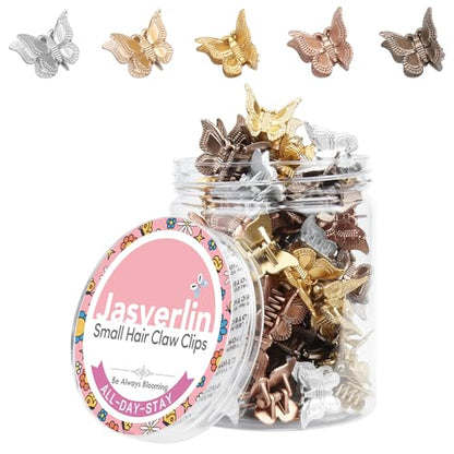 JASVERLIN Mini Butterfly Hair Clips for Girls Women - Y2K Small Tiny Cute Hair Accessories Non-Slip Claws Clip - 90S Silver Gold Brown Color 50 pcs (Metallic Harmony) - color: Metallic Harmony